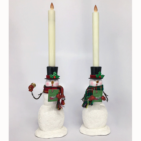 Snowmen Candlehldrs set of 2 9"