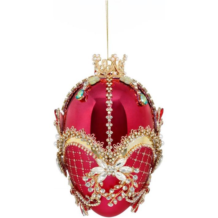 Faberge Jewel Egg Ornament Red Raspberry 7"